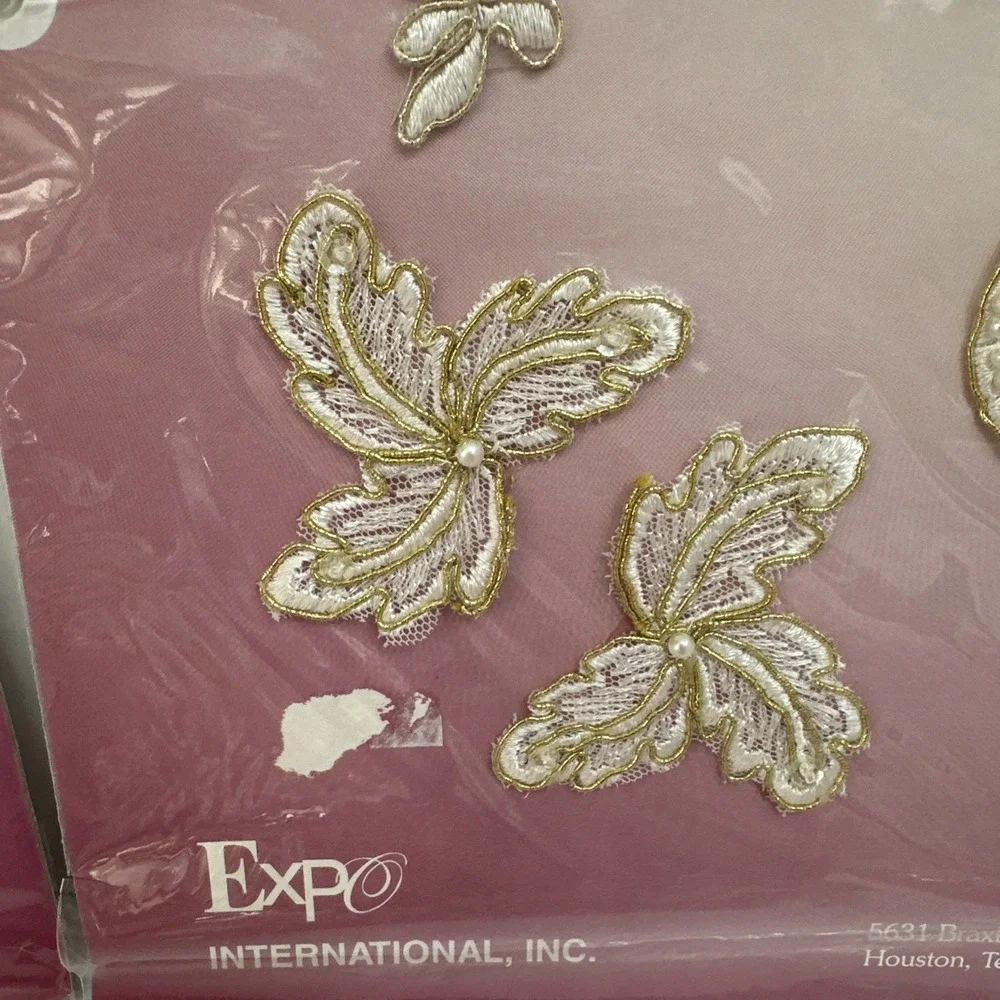 7 Packs Elegance Lace Accent Applique Sew On Embellishments Lot NOS Pearl Bridal
